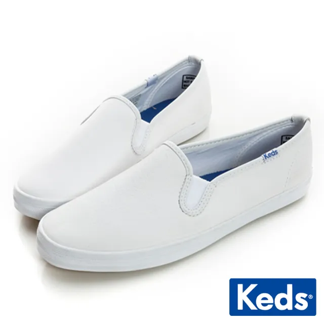 【Keds】女鞋-CHAMPION SLIP ON 經典皮革休閒小白鞋(白色)