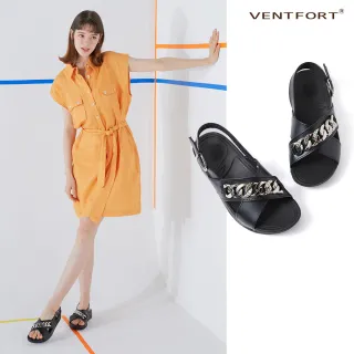 韓國製VENTFORT交叉鏈帶牛皮厚底涼鞋