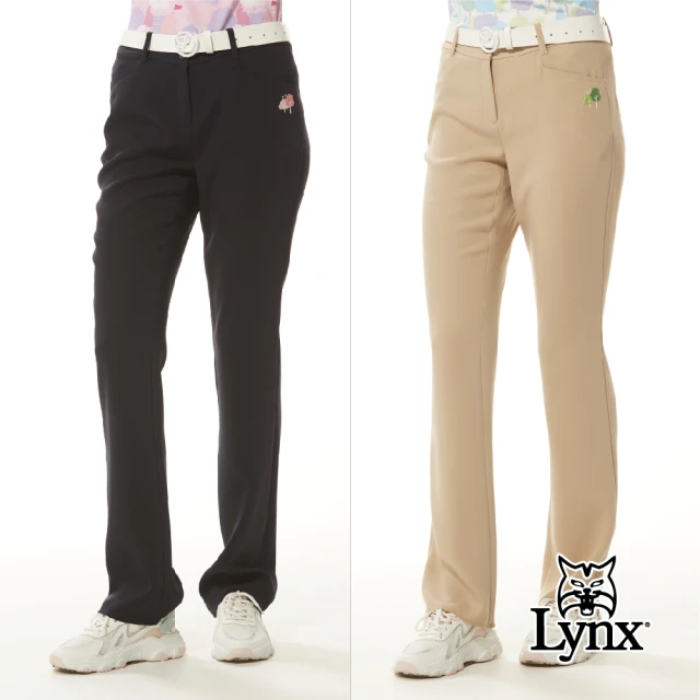 【Lynx Golf】女款日本進口布料彈性舒適造型後口袋設計森林系花紋窄管長褲(二色)