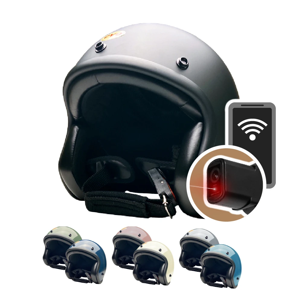 【iMiniDV】內建式安全帽行車記錄器 精裝 黑邊復古騎士帽(機車用 1080P 攝影機 記錄器 安全帽)