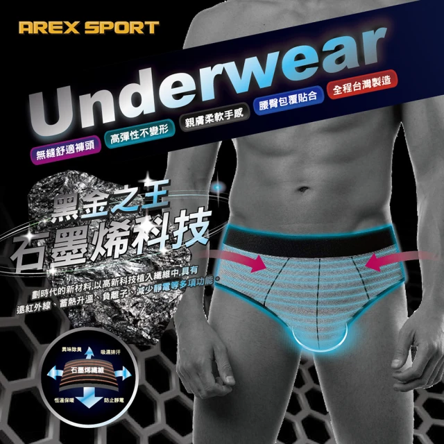 【AREXSPORT】男石墨烯內褲 抑菌內褲 加大男三角 石墨烯抑菌 中高腰無縫機能健康抑菌三角褲-超值三件組