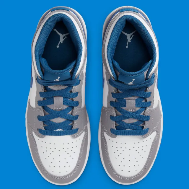【NIKE 耐吉】休閒鞋 Air Jordan 1 Mid True Blue GS 水泥灰藍 女鞋 大童 DQ8423-014(休閒鞋)