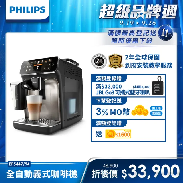 【Philips 飛利浦】LatteGo★全自動義式咖啡機(EP5447/94 全新上市)