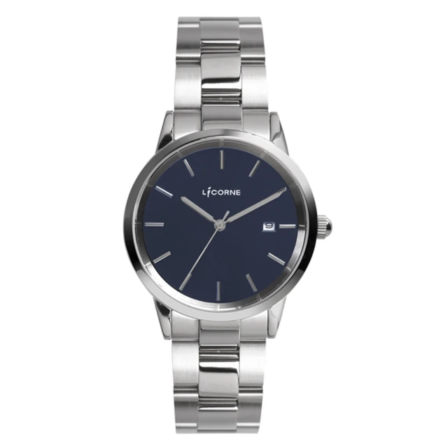 LICORNE 波紋面設計 不鏽鋼三眼男仕手錶 銀X藍 LT