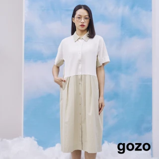 【gozo】異材質拼接擴型長洋裝(兩色)