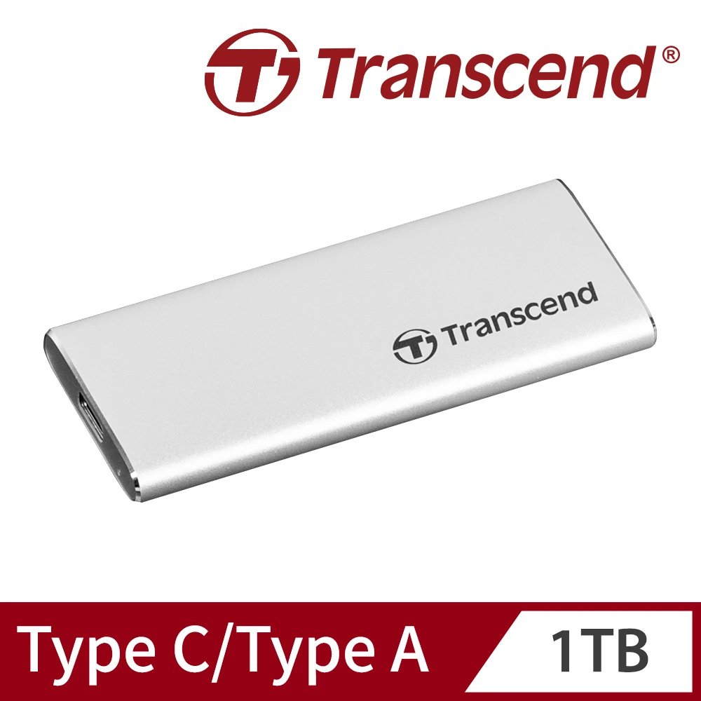 【Transcend 創見】ESD260C 1TB USB3.1Type C 雙介面行動固態硬碟-晶燦銀(TS1TESD260C)