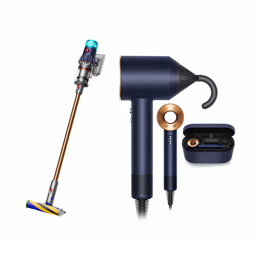 【dyson 戴森】V12 Detect Slim Fluffy Plus SV34吸塵器(普魯士藍)+ HD08 吹風機禮盒(普魯士藍)(1+1超值組)