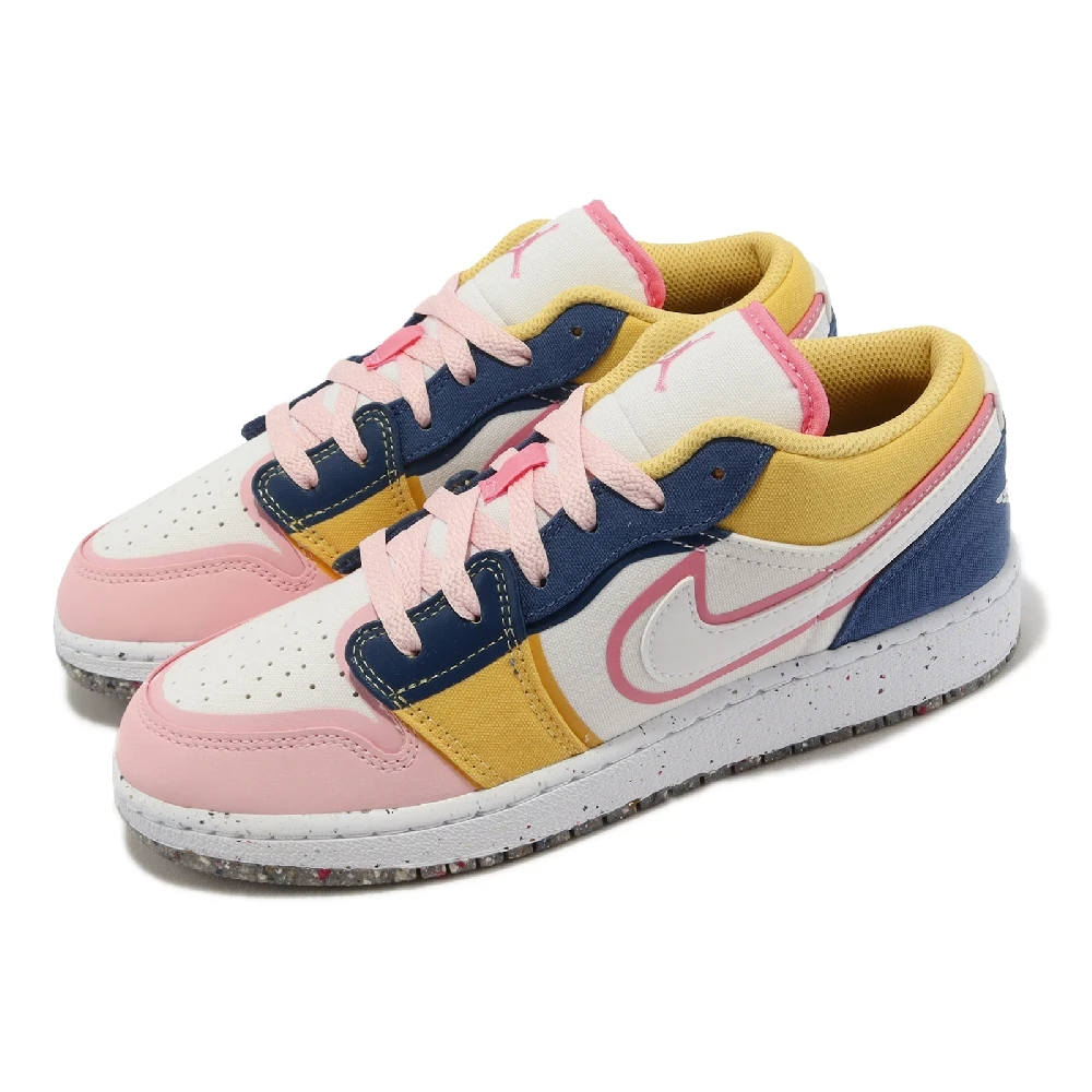 NIKE 耐吉】休閒鞋Air Jordan 1 Low SE GS 大童鞋女鞋白粉紅藍低筒喬丹