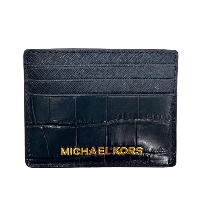 【Michael Kors】鱷魚紋皮革拼接PVC皮革名片夾/證件夾-深藍