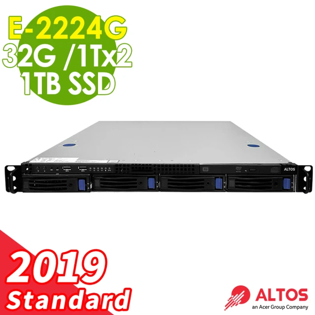 【Acer 宏碁】Altos RS-R320F5 機架式伺服器(XE-2224G/32G ECC/1TSSD+1TBX2/DVD-RW/ASSM/2019STD)