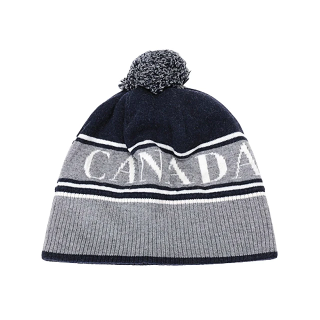 【CANADA GOOSE】品牌 基本款雙色毛球毛帽(深藍色/灰色)