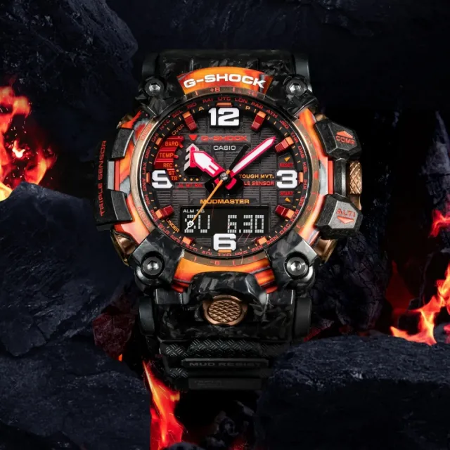 【CASIO 卡西歐】限量 G-SHOCK 40周年 MUDMASTER系列 閃耀紅 鍛造碳纖維核心 太陽能腕錶(GWG-2040FR-1A)