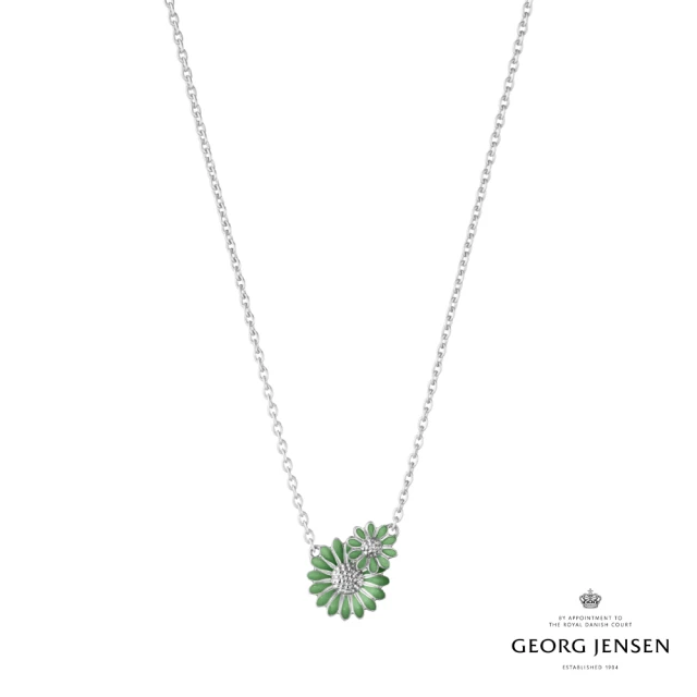 【Georg Jensen 喬治傑生】DAISY 項鏈(純銀電鍍銠 綠色琺瑯)