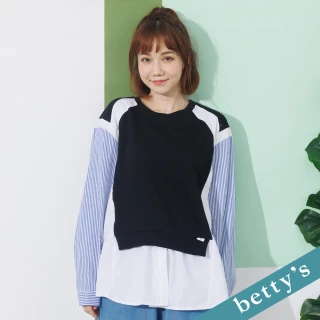 【betty’s 貝蒂思】多層次條紋布拼接上衣(黑色)