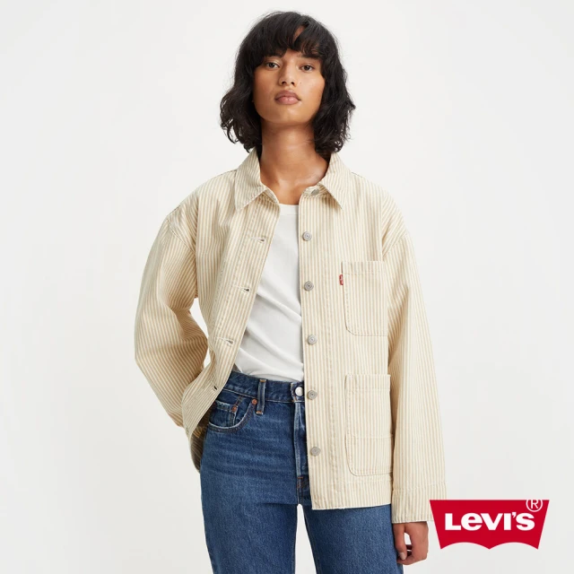 【LEVIS】女款 Oversize復古老爹版工裝牛仔外套 / 美中務農風條紋 人氣新品