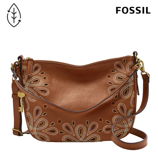 【FOSSIL】Jolie 真皮新月斜背包-咖啡繡花 ZB1735058