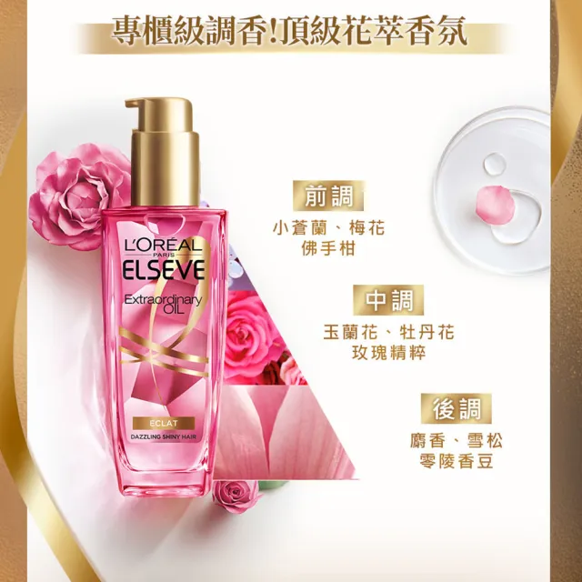 【LOREAL Paris 巴黎萊雅】全新升級 金緻護髮精油 玫瑰版/棕色版補充包_90ml(4入組)