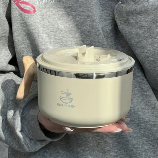 【高顏質設計】日式304不鏽鋼泡麵碗(附蓋 可瀝水 防燙手把)