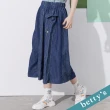【betty’s 貝蒂思】鬆緊腰條紋牛仔裙(深藍)