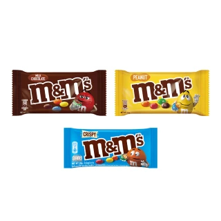 【M&Ms MM巧克力】經典糖衣巧克力3入組(牛奶/花生/脆心)