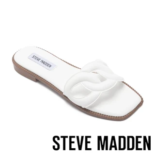【STEVE MADDEN】STASH 皮革簍空平底拖鞋(白色)