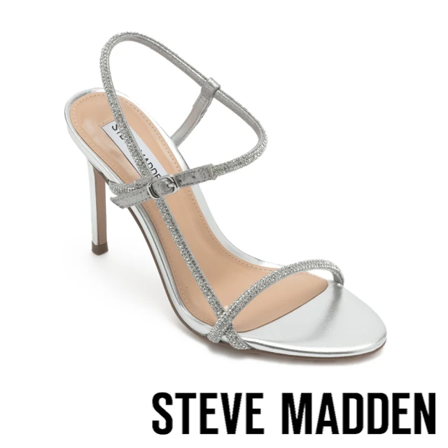 【STEVE MADDEN】MELANIA 閃鑽細帶細高跟涼鞋(銀色)