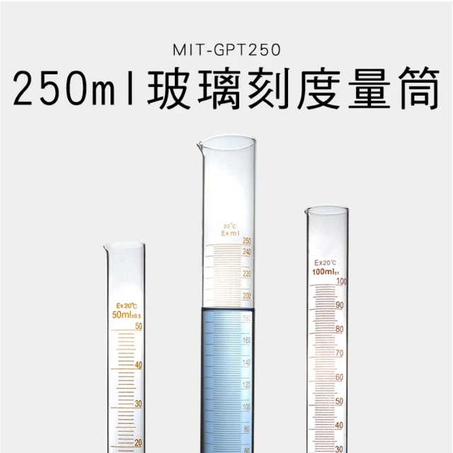 【精準科技】具嘴量筒 玻璃刻度量筒250ml 刻度量筒 實驗室玻璃 玻璃量杯 玻璃器皿 實驗用品(550-GPT250)