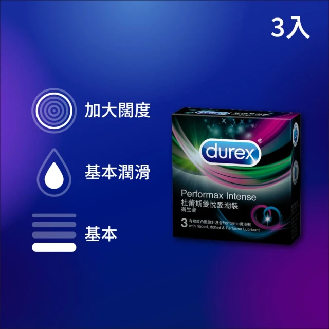 【Durex 杜蕾斯】雙悅愛潮裝衛生套1盒(3入)