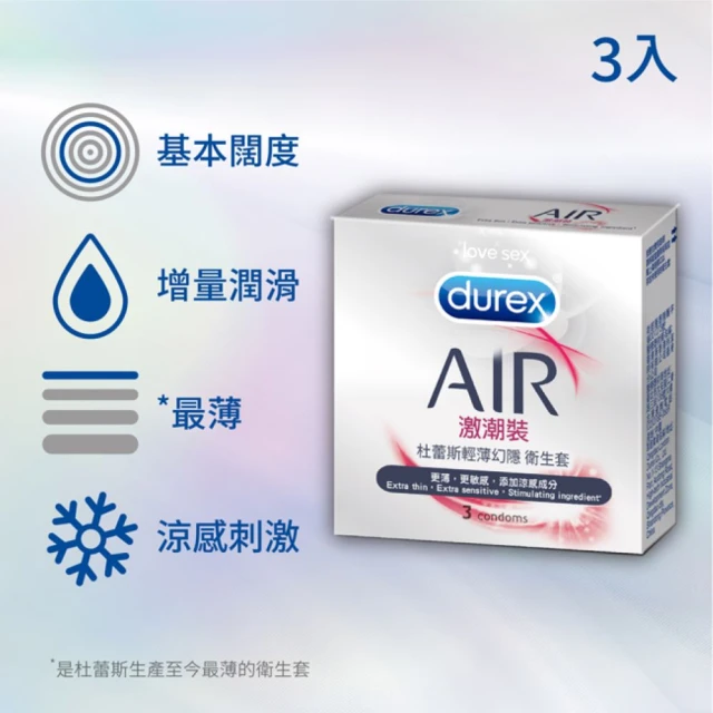 【Durex 杜蕾斯】AIR輕薄幻隱激潮裝衛生套1盒(3入)