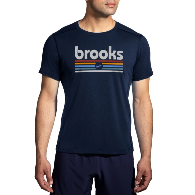 【BROOKS】男 距離短袖上衣 2.0_海軍藍/BR軌跡線條(211453496)