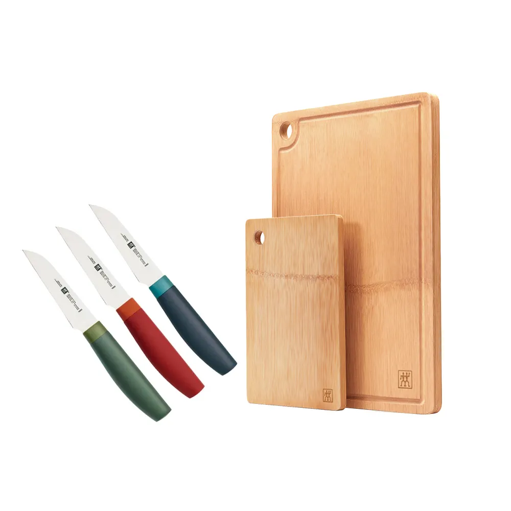 【ZWILLING 德國雙人】竹砧板2件組+蔬果刀