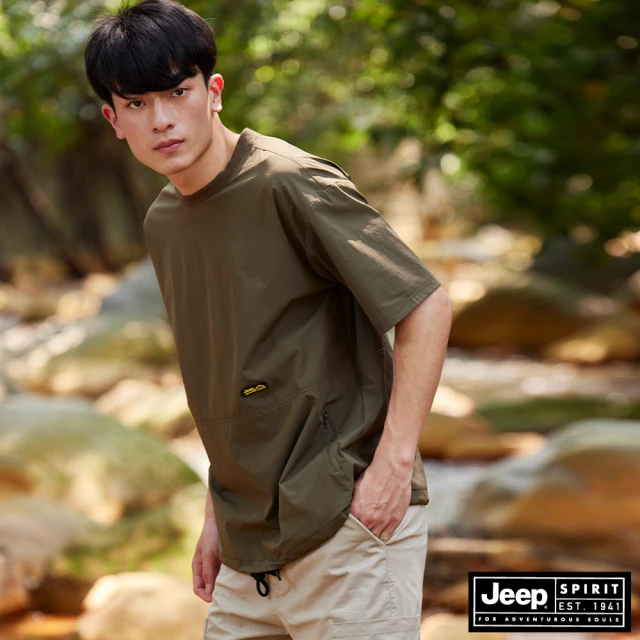 JEEP【JEEP】男裝 舒適休閒拉鍊口袋T恤(橄欖綠)