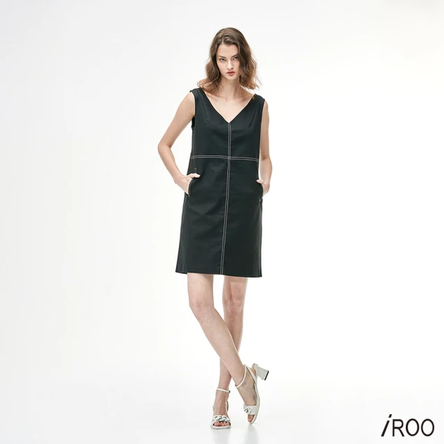 【iROO】壓配色裝飾線短洋裝