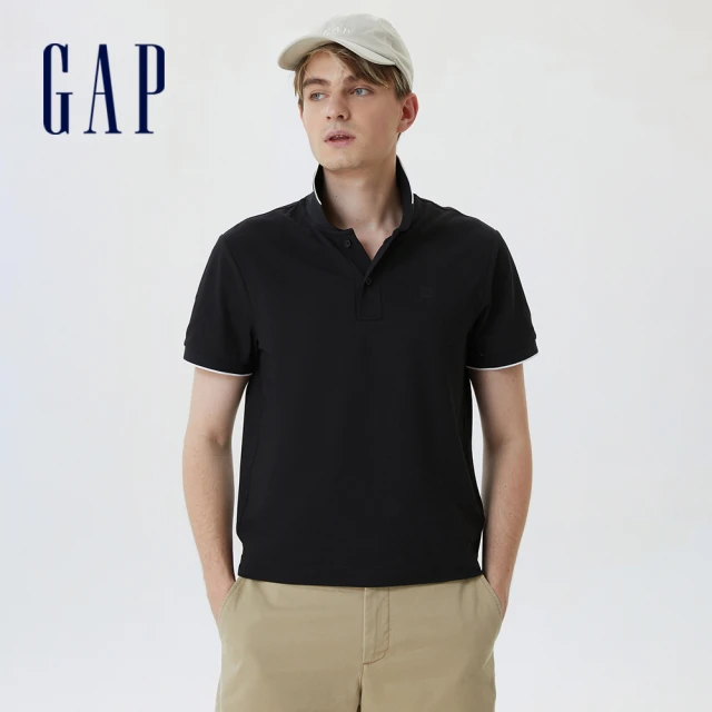 GAP【GAP】男裝 Logo商務休閒短袖POLO衫-黑色(671975)