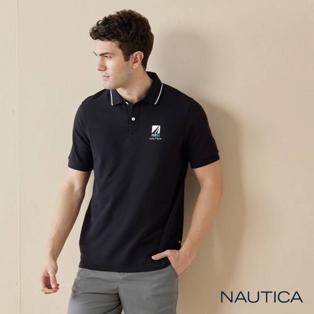 【NAUTICA】男裝 經典素面短袖POLO衫(黑色)