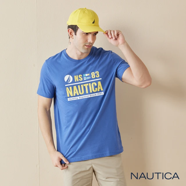 【NAUTICA】男裝 經典品牌LOGO旗語短袖T恤(藍色)