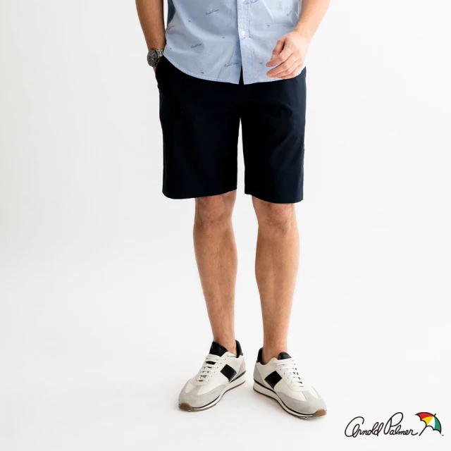 Arnold Palmer 雨傘【Arnold Palmer 雨傘】男裝-後口袋設計抽繩休閒短褲(深藍色)