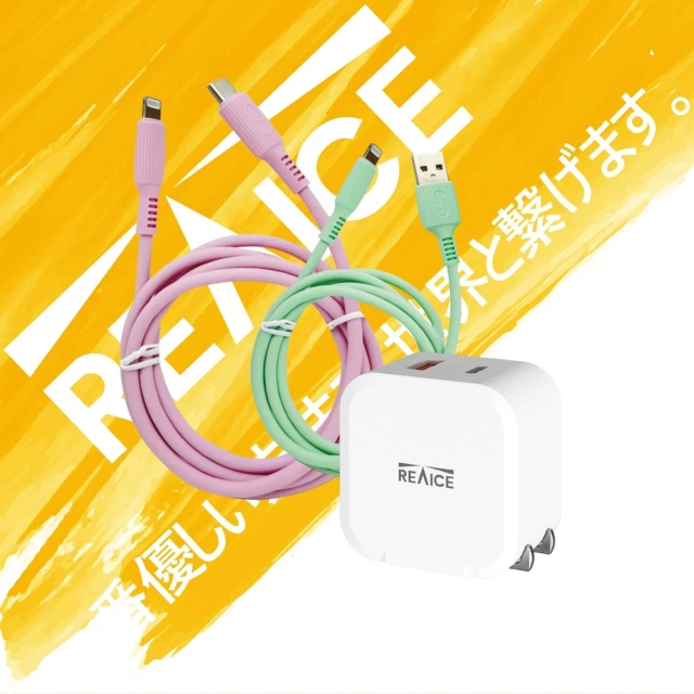 REAICE PD20W 雙孔1A1C充電頭+USB-A to Lightning充電線+Type-C to Lightning充電線 充電套組