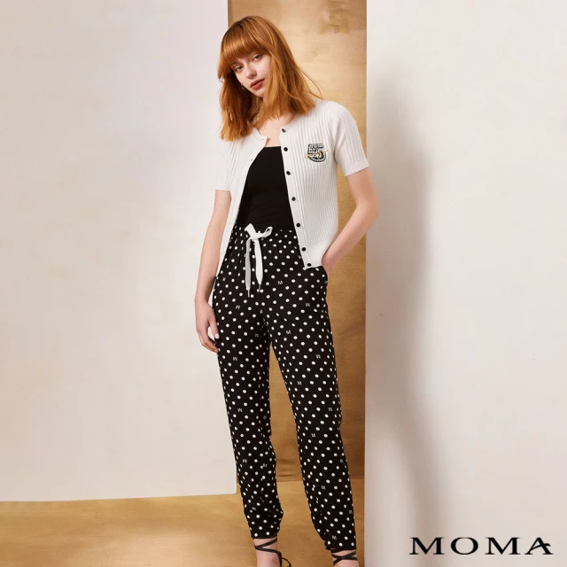 【MOMA】俏皮波點綁帶縮口休閒褲(黑色)