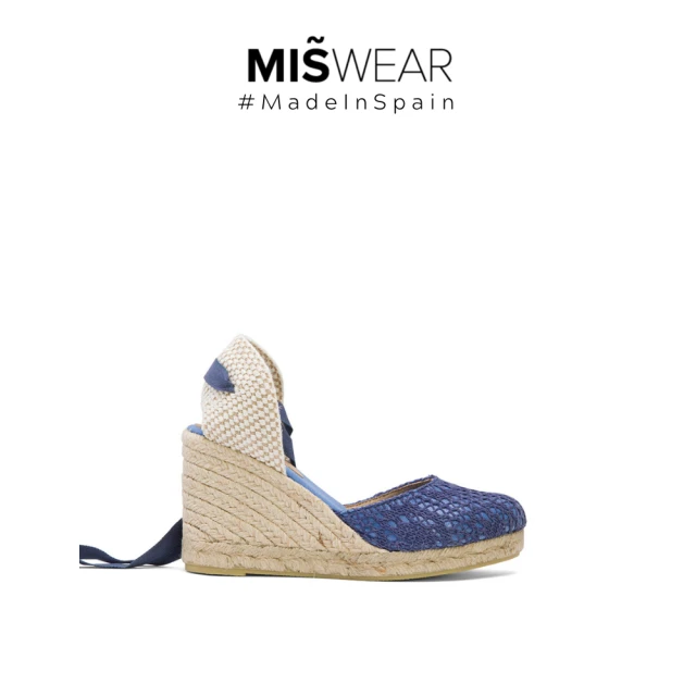 MISWEARMISWEAR 藍色針織綁帶草編楔型涼鞋(休閒百搭氣質款)