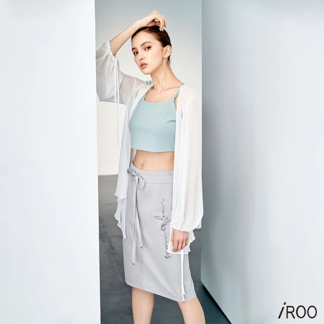 iROO 綁帶飄逸雪紡洋裝品牌優惠