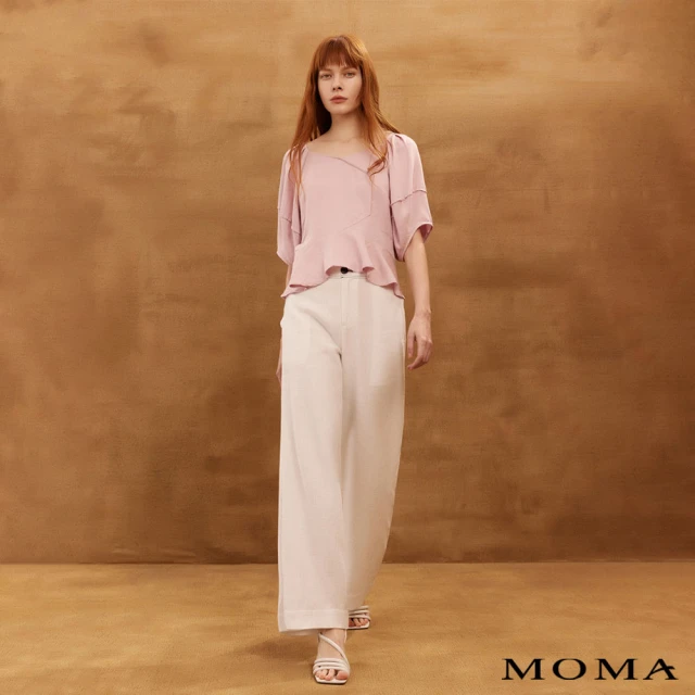 【MOMA】柔和奶霜棉麻長寬褲(白色)