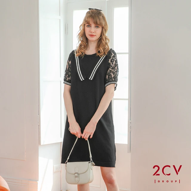 2CV【2CV】現貨蕾絲袖造型連身洋裝NF019(門市熱賣款)