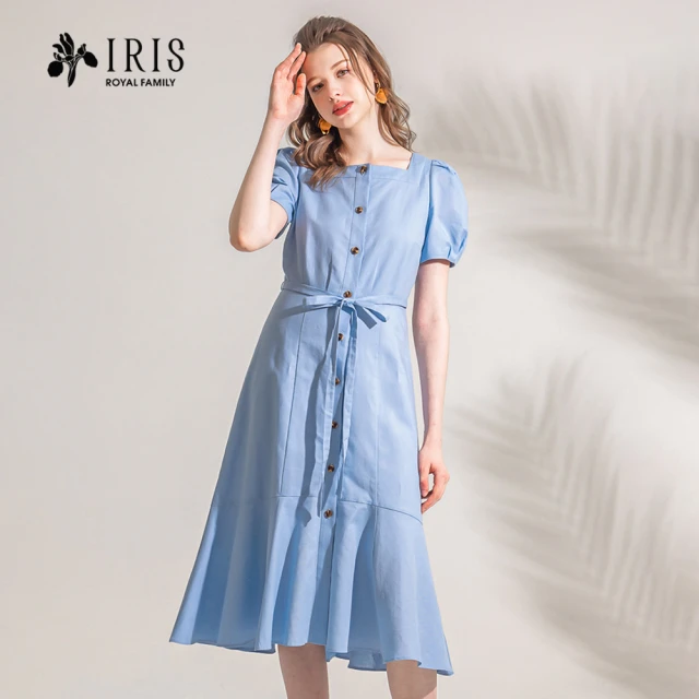 IRIS 艾莉詩【IRIS 艾莉詩】夢幻藍棉麻長洋裝(32658)