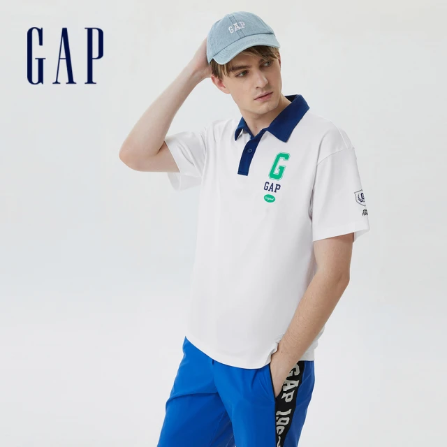 【GAP】男裝 Logo撞色印花休閒短袖POLO衫-白色(671946)