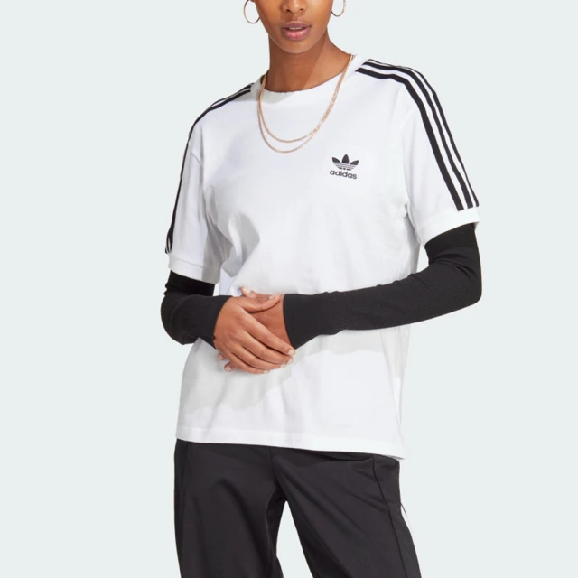 【adidas 愛迪達】3 Stripes Tee 女 短袖 上衣 T恤 亞洲版 休閒 經典 復古 三葉草 白黑(IB7410)