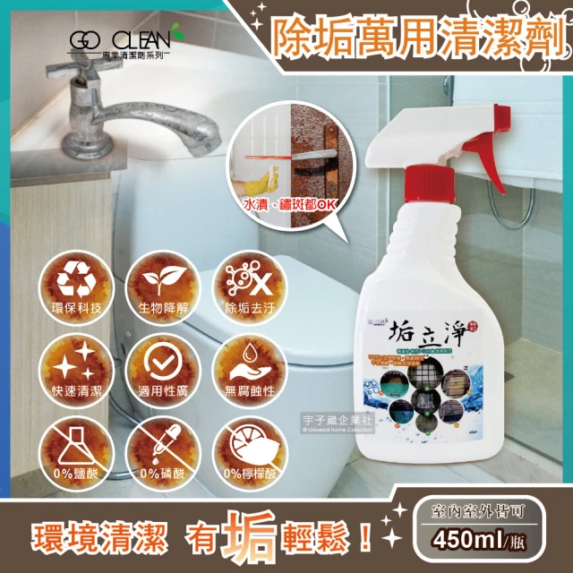 台灣垢立淨 噴槍型強效除垢室內室外萬用清潔劑噴槍型450ml/瓶(浴室地板外牆水垢露營公園球場去污除臭劑)