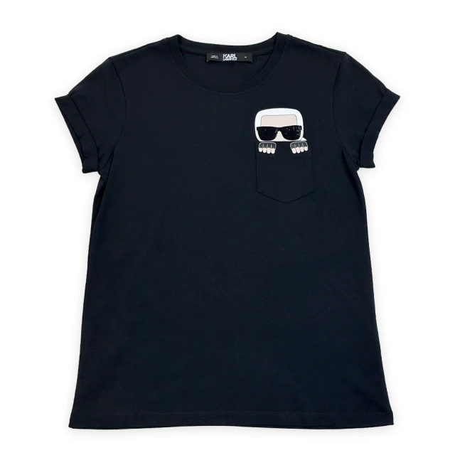 KARL LAGERFELD 卡爾【KARL LAGERFELD 卡爾】黑色 Q版卡爾老佛爺口袋 T-shirt(210W172031999)