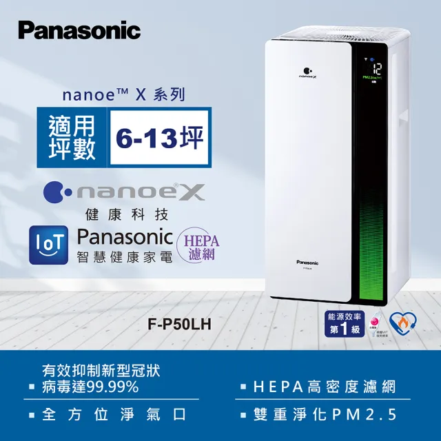 Panasonic 國際牌】新一級能源效率10坪nanoeX空氣清淨機(F-P50LH