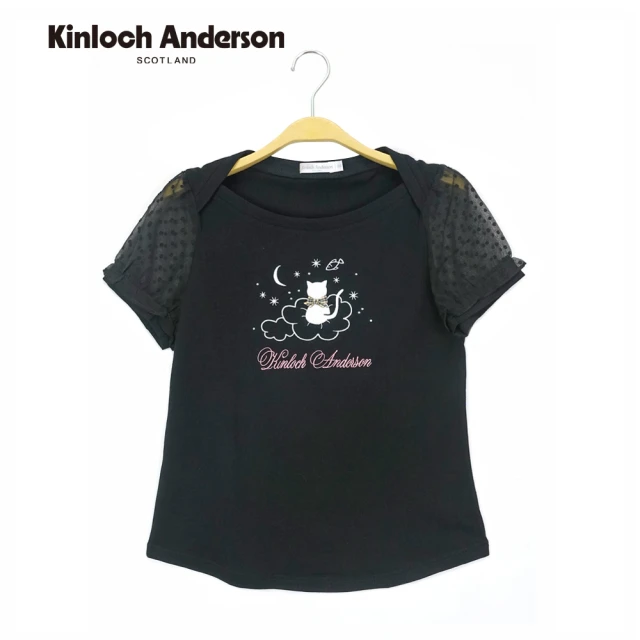 Kinloch Anderson【Kinloch Anderson】金安德森女裝 船型領短袖上衣 可愛貓咪月亮刺繡LOGOT恤 棉T KA108303510(黑)